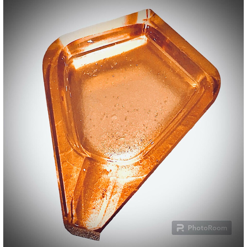 Art Deco MCM Geometric Triangular Diamond Coral Glass Ashtray